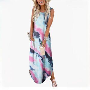 Anrabess Casual Loose Sundress Sleeveless Split Maxi Shirt Dress Size XL Women's